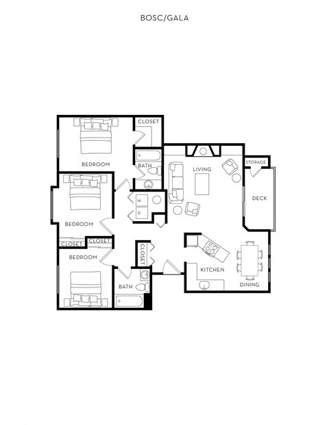 Floor plan for 3 beds, 2 baths, 1320 sqft